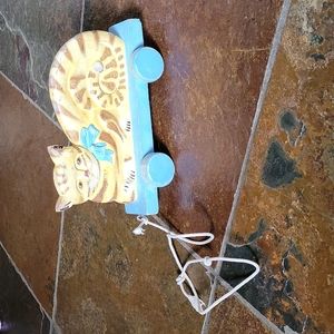 VINTAGE WOODEN TABBY CAT  PULL TOY